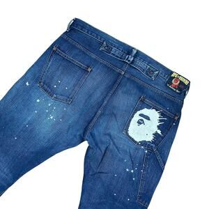 36" x 34" XL Bape Splatter Ape Head Boot Cut Denim Jeans